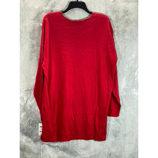 INC INTERNATIONAL CONCEPTS Women's Plus Real Red V-Neck Hi-Low Hem Pullover SZ0X