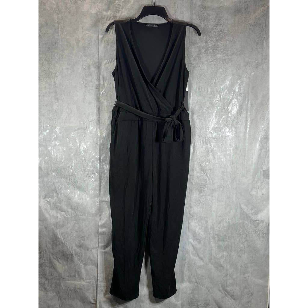 BLACK TAPE Women's Petite Dark Grey V-Neck Faux-Wrap Sleeveless Jumpsuit SZ P/M