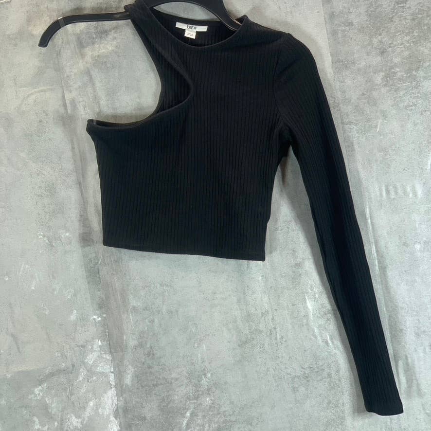 BAR III Women's Deep Black One-Shoulder Long-Sleeve Cutout Crop Top SZ XS