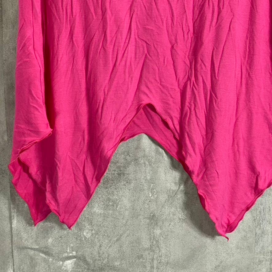 WHITE MARK Women's Fuchsia Beaded Short Sleeve Shark Bite Hem Tunic Top SZ M