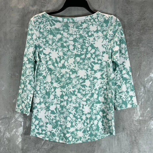 CHARTER CLUB Women's Green Tropical Boat-Neck 3/4 Sleeve Top SZ XS