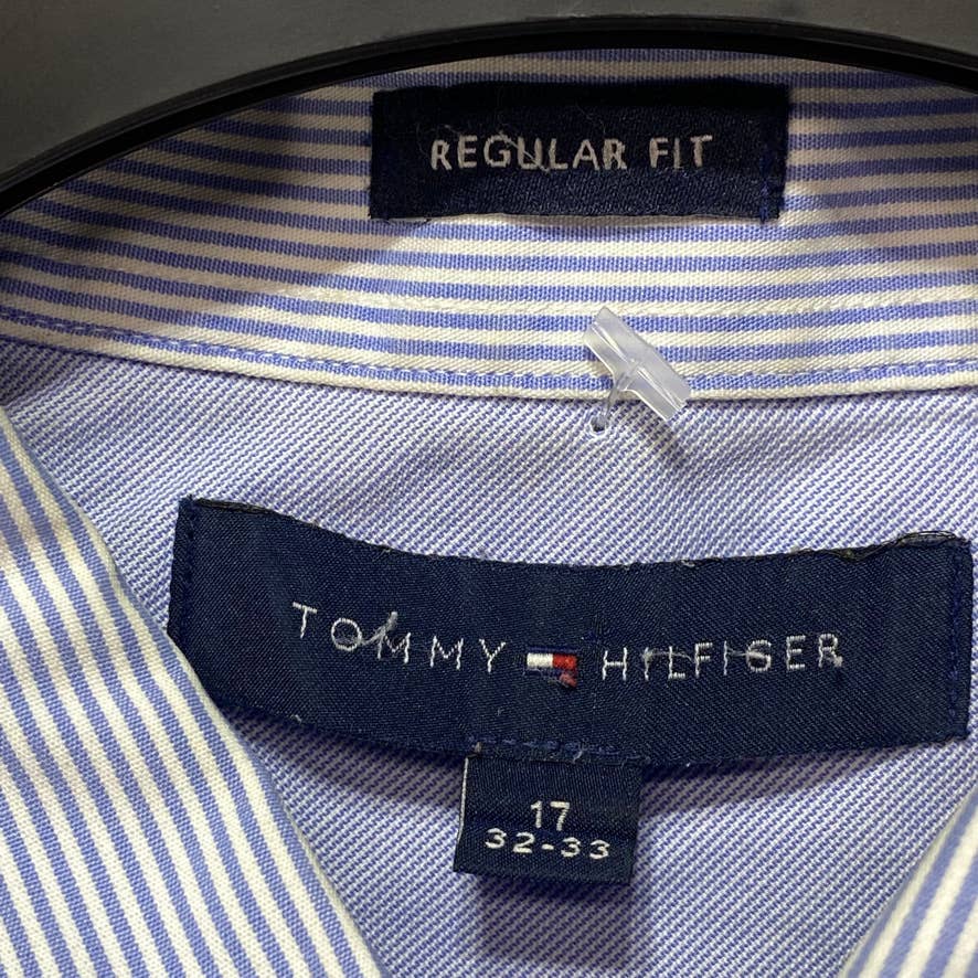 TOMMY HILFIGER Light Blue New England Stripe Regular-Fit Shirt SZ 17 32/33