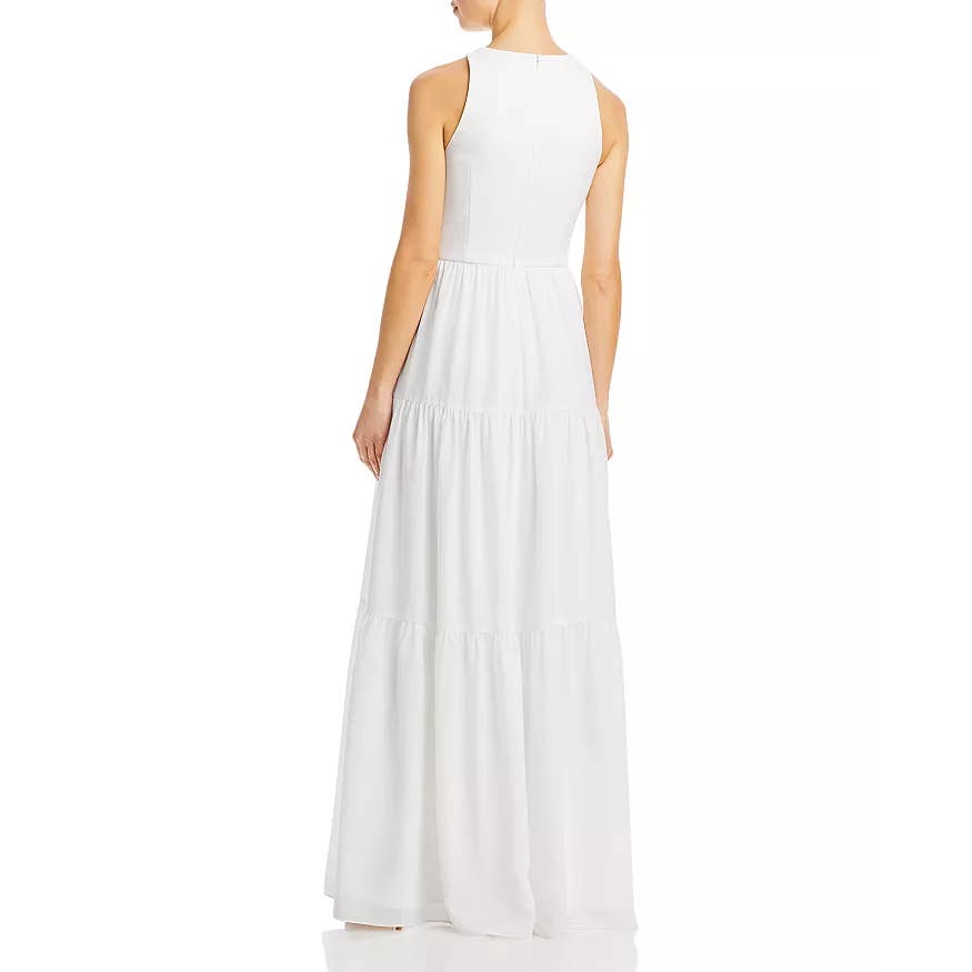 AIDAN By AIDAN MATTOX Women's Ivory Cross Halter Tiered FIT & Flare Maxi Gown