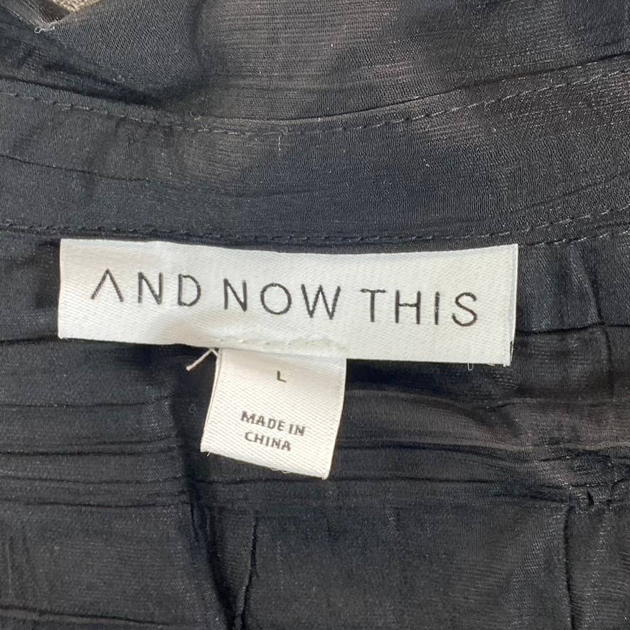 AND NOW THIS Women's Jet Black Twisted-Front Crinkle Short Sleeve Crop Top SZ L