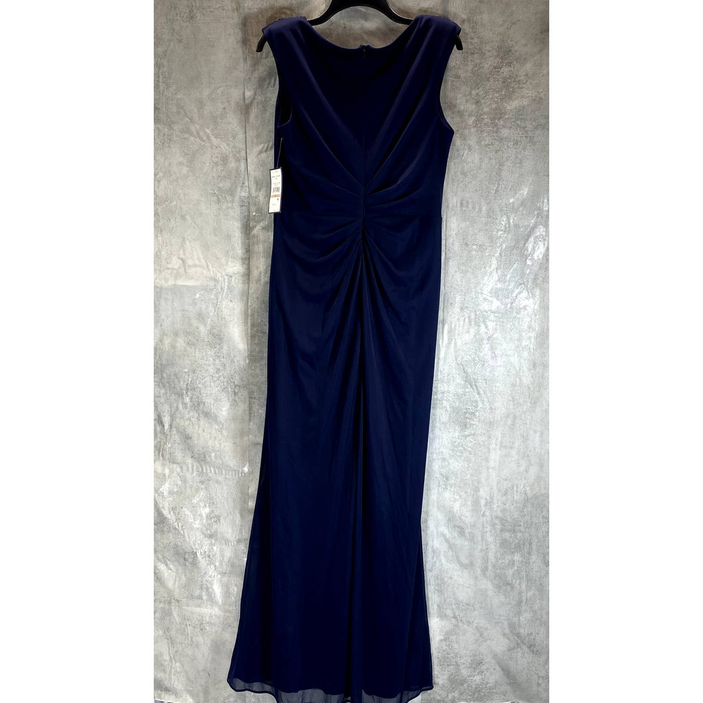 JESSICA HOWARD Women's Navy Faux-Wrap Ruched Sleeveless Maxi Gown SZ 12