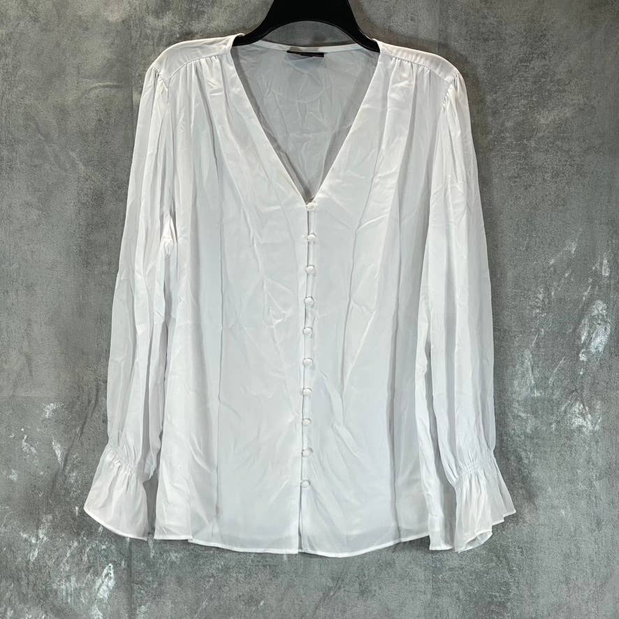 ALFANI Women's Brilliant White Poet V-Neck Button-Front Long-Sleeve Top SZ XL