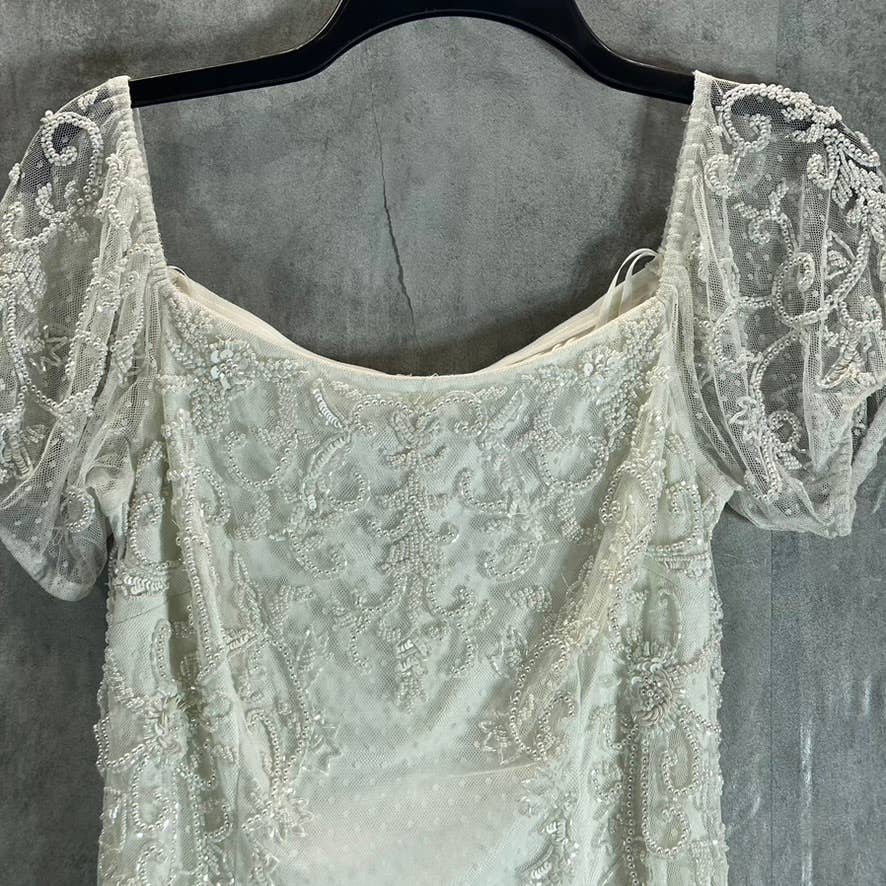 ADRIANNA PAPELL Women's Ivory Bead Embellished Off-The-Shoulder Dress SZ8
