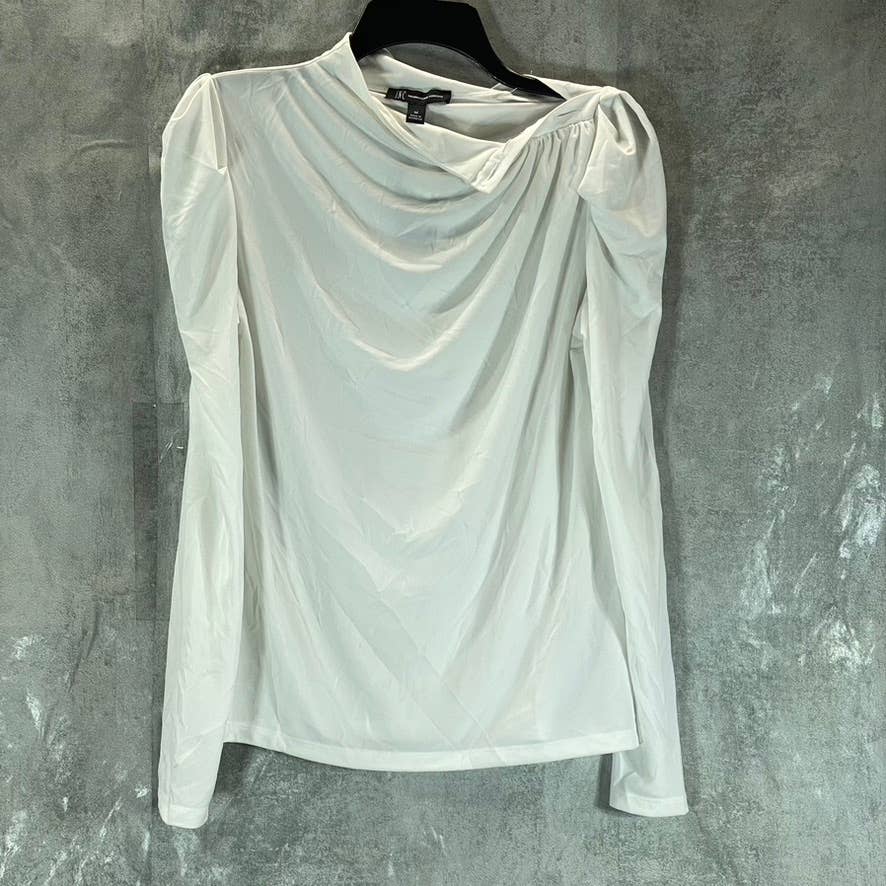 INC INTERNATIONAL CONCEPTS Women's Washed White Button-Trim Puff-Sleeve Top SZ M