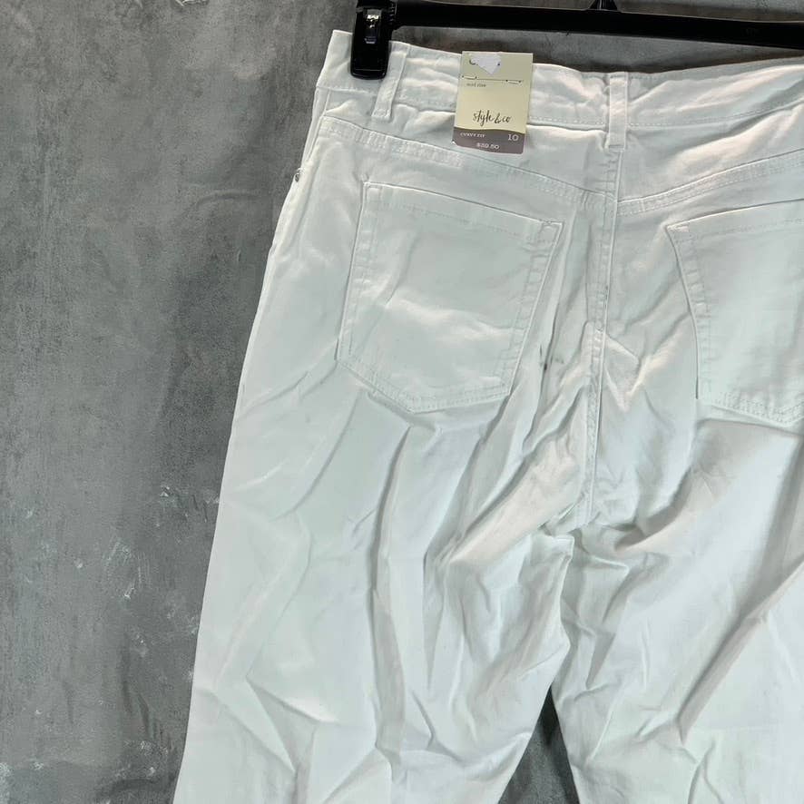 STYLE & CO Women's Bright White Mid-Rise Curvy-Fit Straight-Leg Capri Jeans SZ10