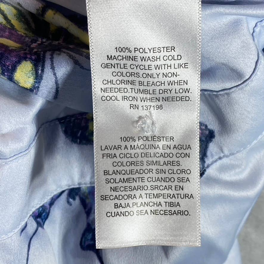 NINA PARKER Women's Plus Blue Butterfly Satin Trendy V-Neck Long-Sleeve Romper