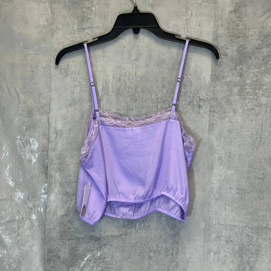 BP. Women's Purple Spray Lace Trim Crop Adjustable Strap Square Neck Camisole SZ M