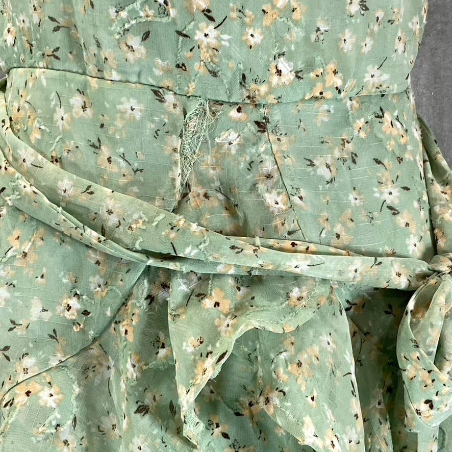 TRIXXI Juniors' Green Floral Halter Ruffle Tie-Waist Fit & Flare Mini Dress SZ L