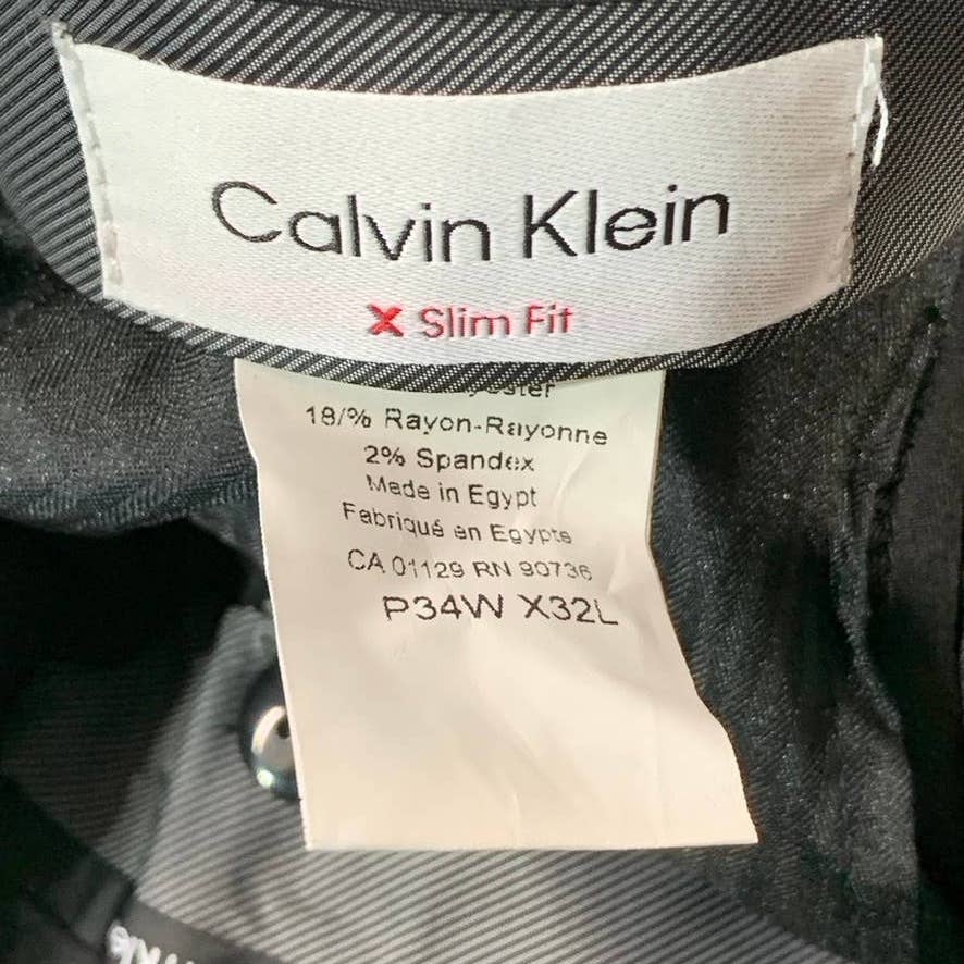 CALVIN KLEIN Men's Solid Black Slim-Fit Flat Front Dress Pants SZ 34X32