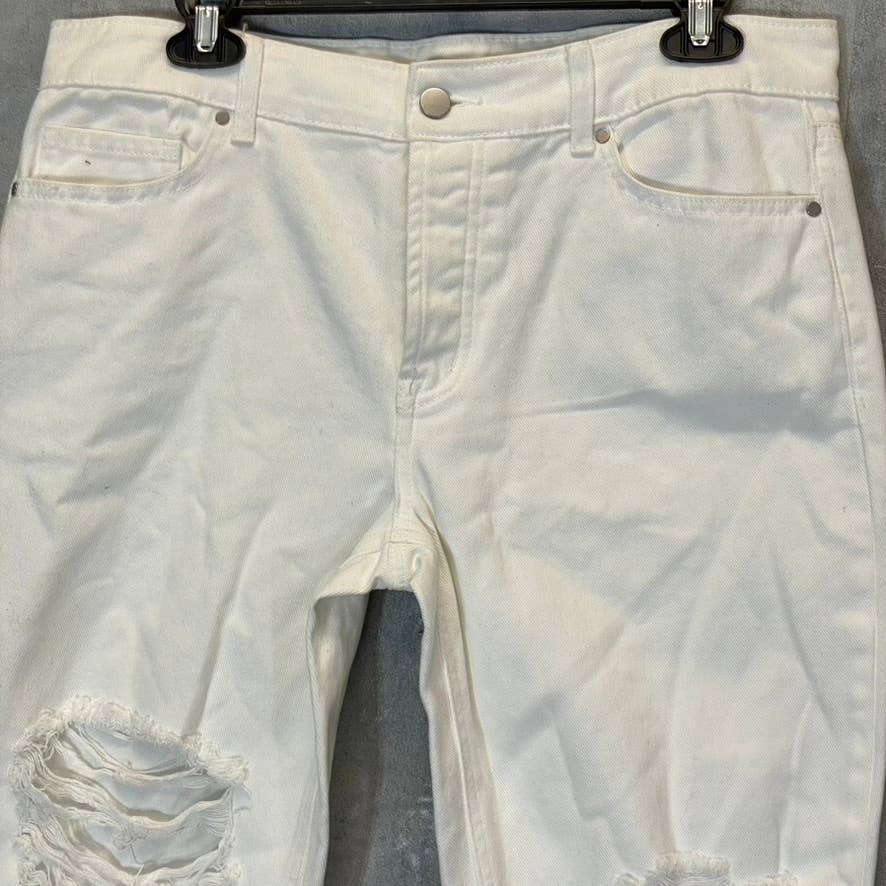 AFRM Women's White Luisa Distressed High-Rise Ankle Crop Skinny Denim Jeans SZ28