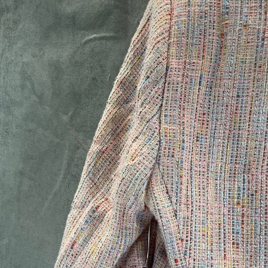 DKNY Women's Lipstick Multi Tweed Notch-Collar Faux Pearl One-Button Blazer SZ 6