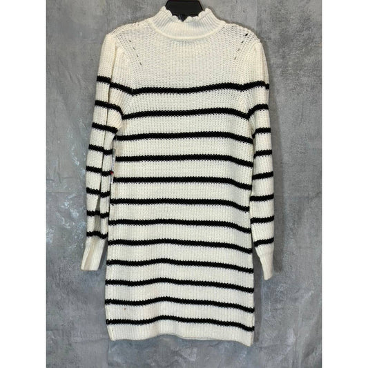 LA CLASSE COUTURE Women's Cream Striped Long Sleeve Mock-Neck Sweater Mini Dress SZ M