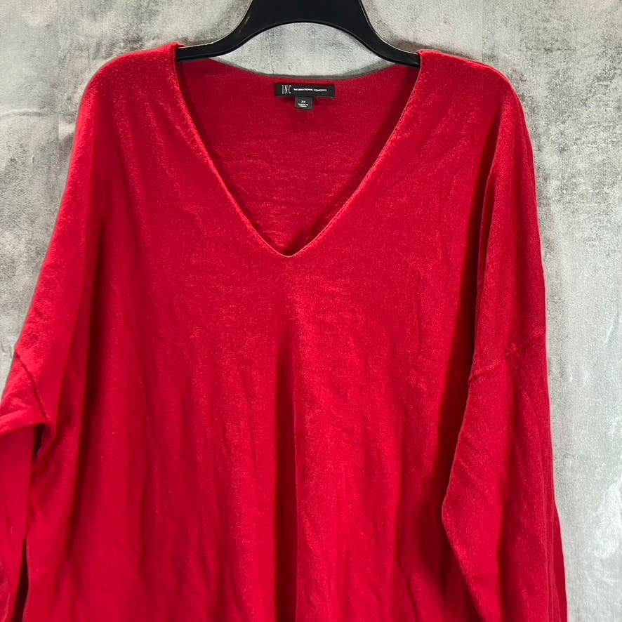 INC INTERNATIONAL CONCEPTS Women's Plus Real Red V-Neck Hi-Low Hem Pullover SZ2X