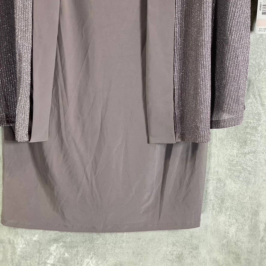 R&M RICHARDS Women's Petite Silver Metallic 2-Piece Jacket Knee-Length Dress