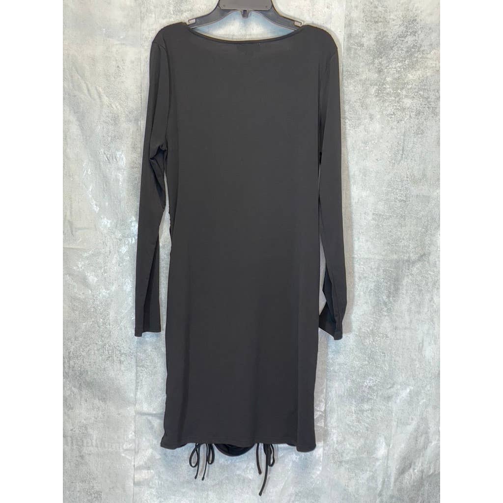 TOPSHOP Women's Solid Black V-Neck Ruched Side Slinky Long Sleeve Mini Dress SZ 10