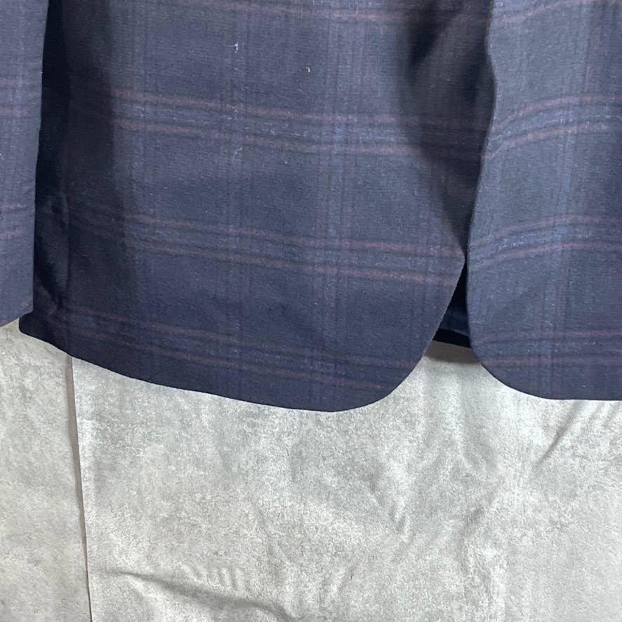 TOMMY HILFIGER Men's Short Navy-Burgundy Plaid Modern-Fit Two-Button Blazer