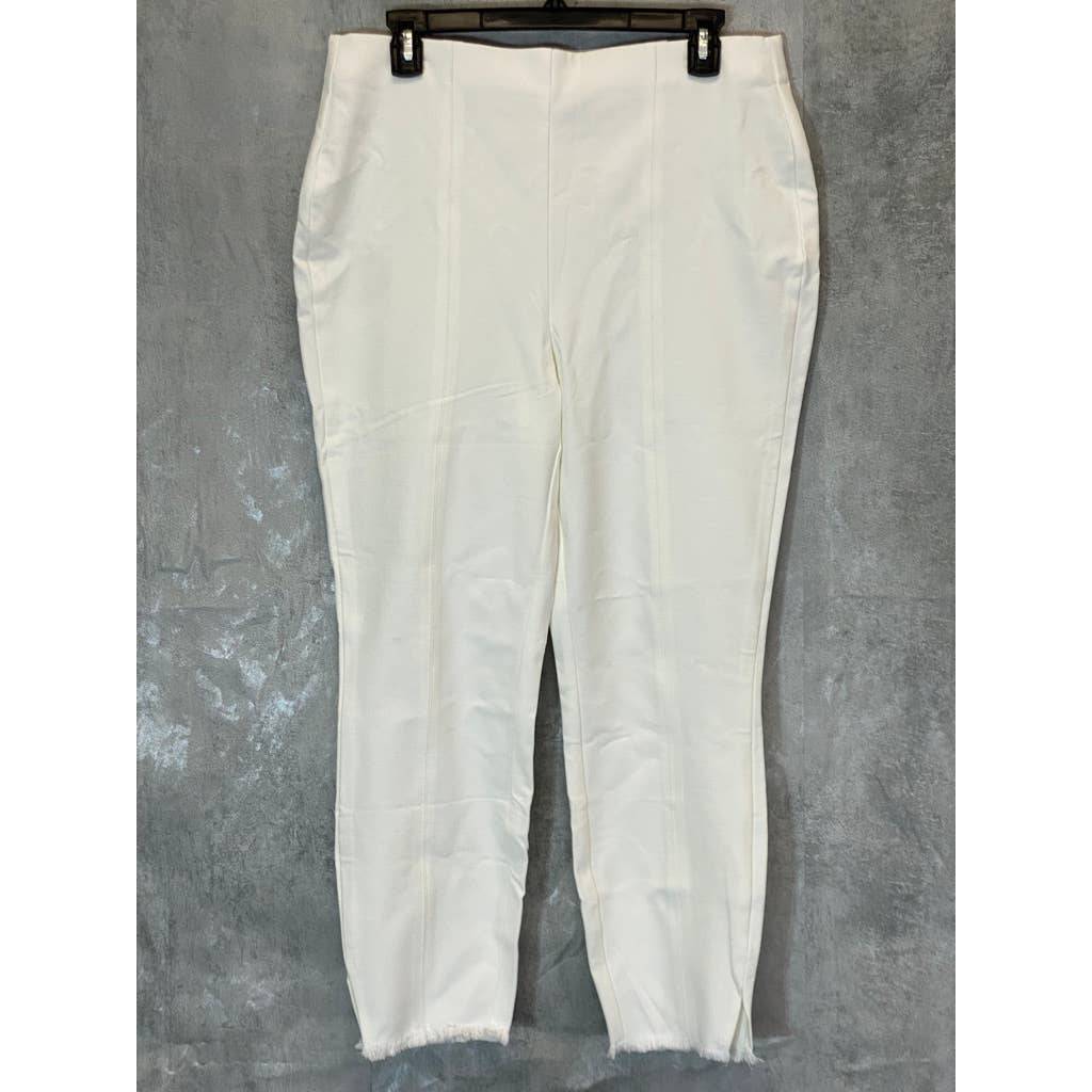 ALFANI Women's Bright White Comfort High-Rise Fringe-Hem Pull-On Pants SZ 12