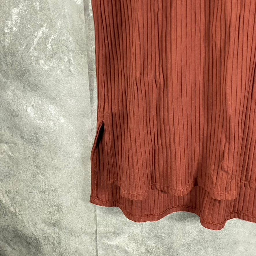 EILEEN FISHER Women's Terracotta Ribbed Crewneck Hi-Low Shift Mini Dress SZ S