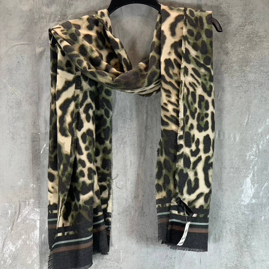 INC INTERNATIONAL CONCEPTS Women's Olive Leopard-Print Striped Wrap SZ OS