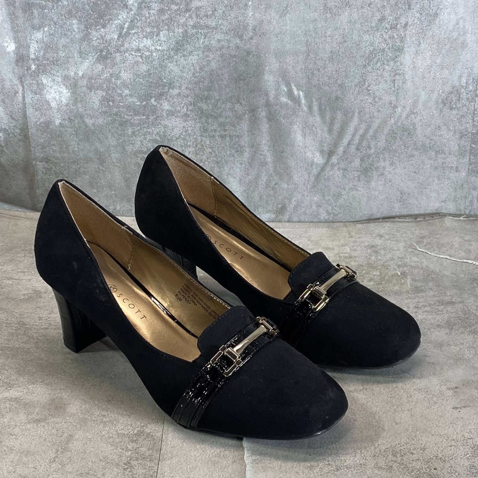KAREN SCOTT Women's Black Faux Suede Penzey Square-Toe Dress Pumps SZ 8.5