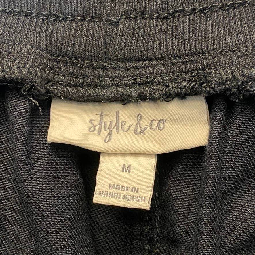 STYLE & CO Women's Deep Black Mid-Rise Comfort Drawstring Waist Utility Jogger Pull-On Pants SZ M