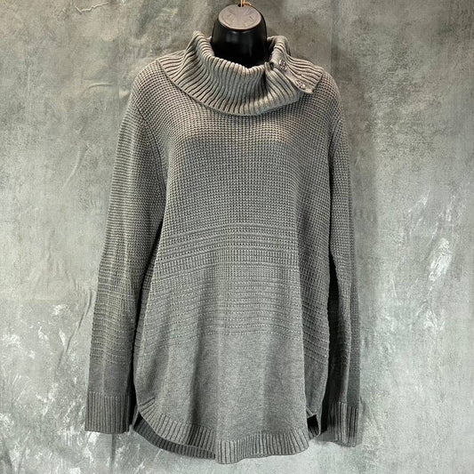 CALVIN KLEIN Women's Heather Granite Buttoned Cowl-Neck Curved-Hem Sweater SZ L