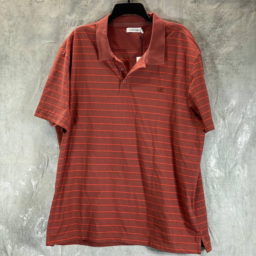 CALVIN KLEIN Men's Apple Butter Regular-Fit Smooth Cotton Stripe Polo SZ 2XL
