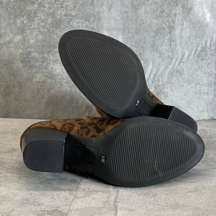 STYLE & CO Women's Brown Leopard Print Micro Masrinaa Block Heel Booties SZ 6.5