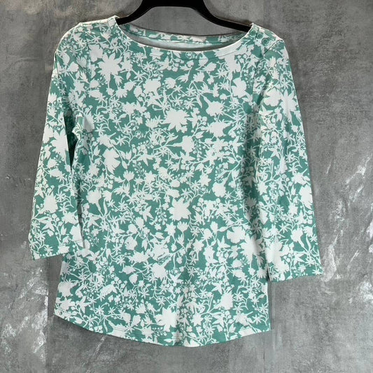 CHARTER CLUB Women's Green Tropical Boat-Neck 3/4 Sleeve Top SZ XS