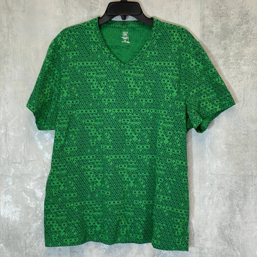 INC INTERNATIONAL CONCEPTS Women's Green Printed V-Neck Short Sleeve Top SZ XL