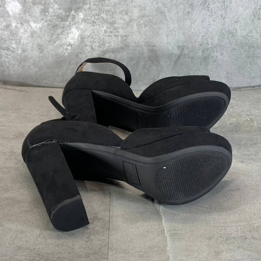 SUN+STONE Women's Black Micro Reeta Block-Heel Ankle Strap Platform Heels SZ 7