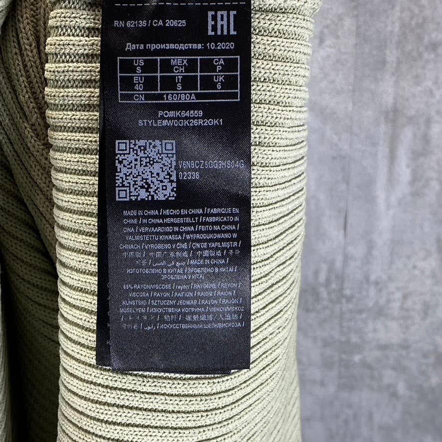 GUESS Women's Light Matcha V-Neck Ribbed Engineered Bodycon Midi Dress SZ S