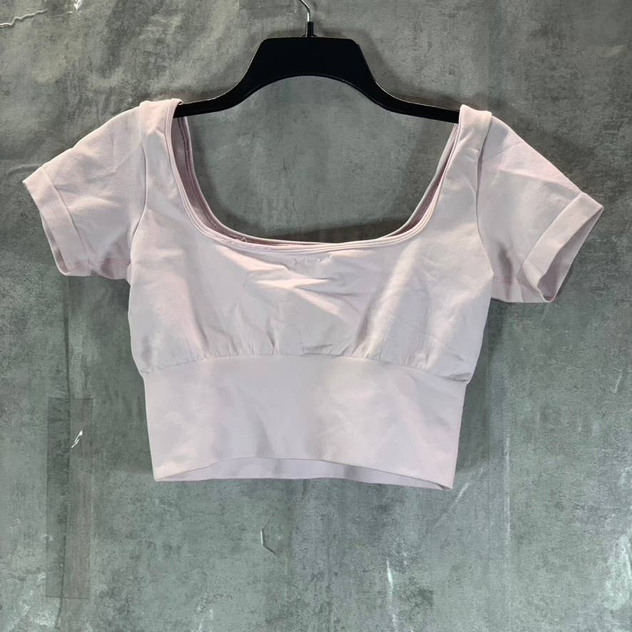 GUESS Women's Polly Pink Melange Square-Neck Seamless Crop Top SZ M/L