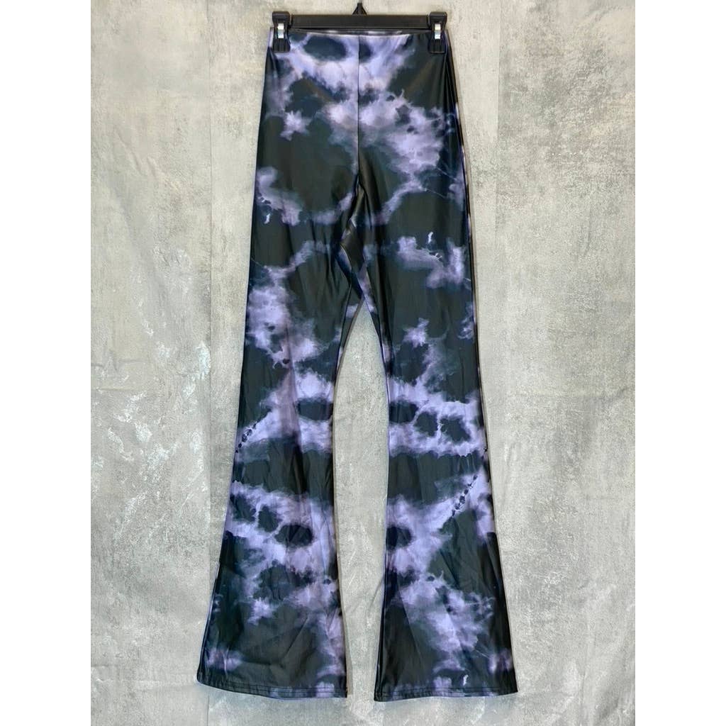 TOPSHOP Petite Black/Purple Tie-Dye Wide Leg Pull-on Pants SZ 2