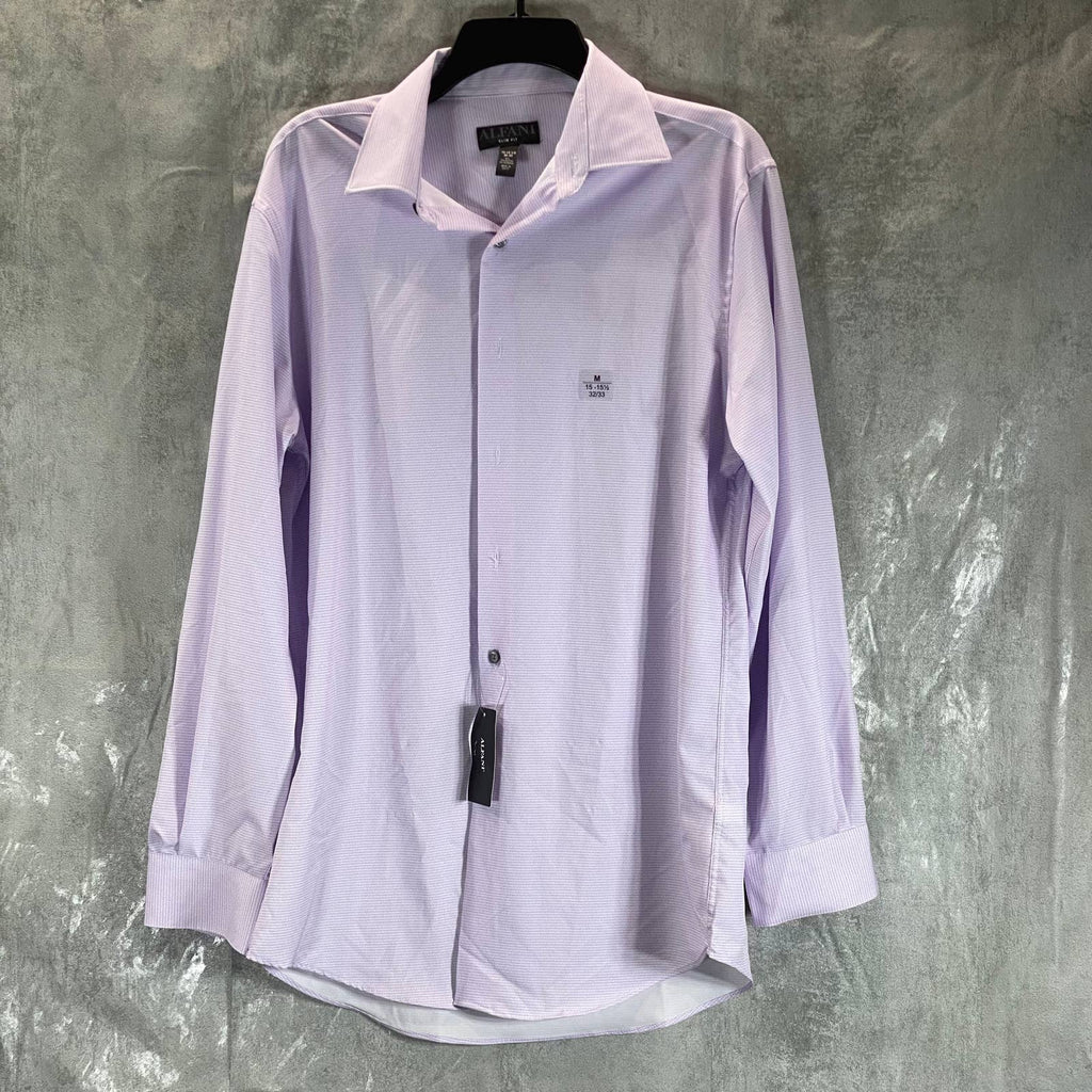 ALFANI Men's Lavender Mini Geo-Print Slim-Fit Stretch Shirt SZ 15-15.5 32/33