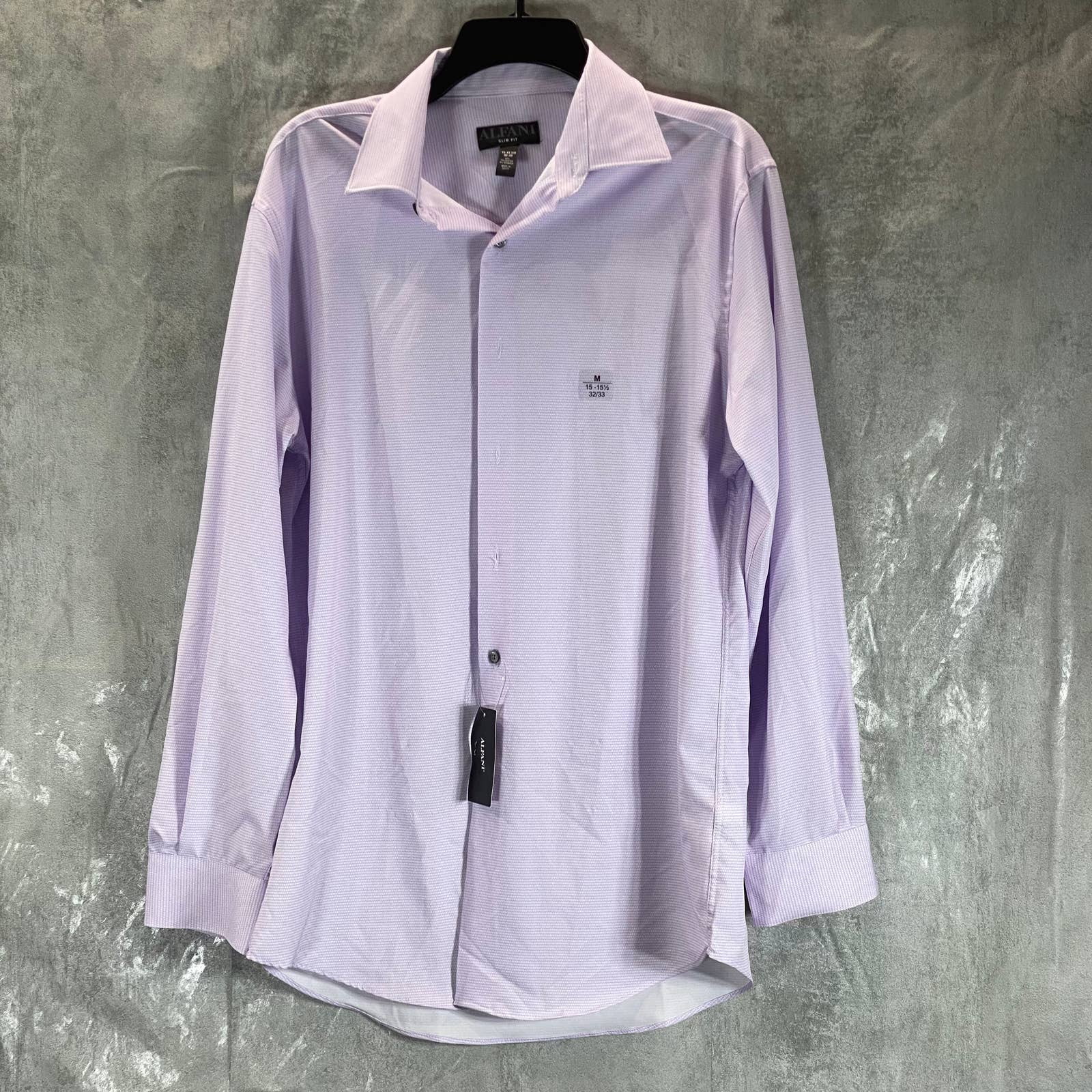 ALFANI Men's Lavender Mini Geo-Print Slim-Fit Stretch Shirt SZ 15-15.5 32/33