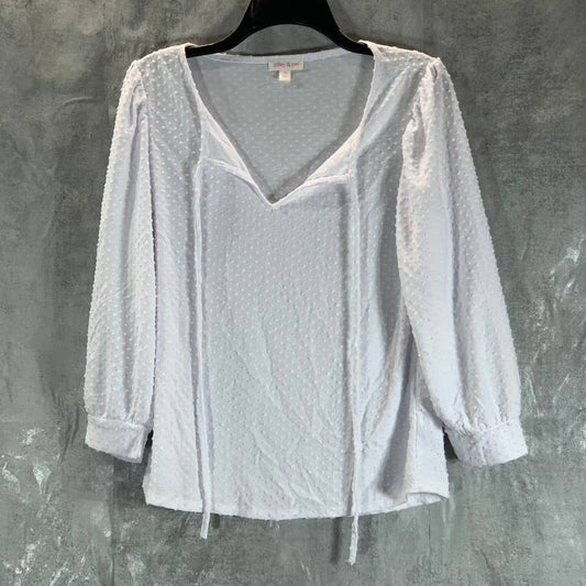 RILEY & RAE Women's Ultra White Tie-Neck 3/4 Sleeve Toni Top SZ M