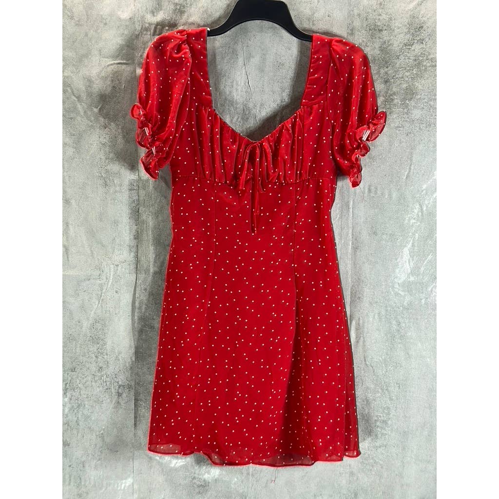 B. DARLIN Juniors' Red Polka-Dot Puff-Sleeve Sweetheart Fit & Flare Mini Dress