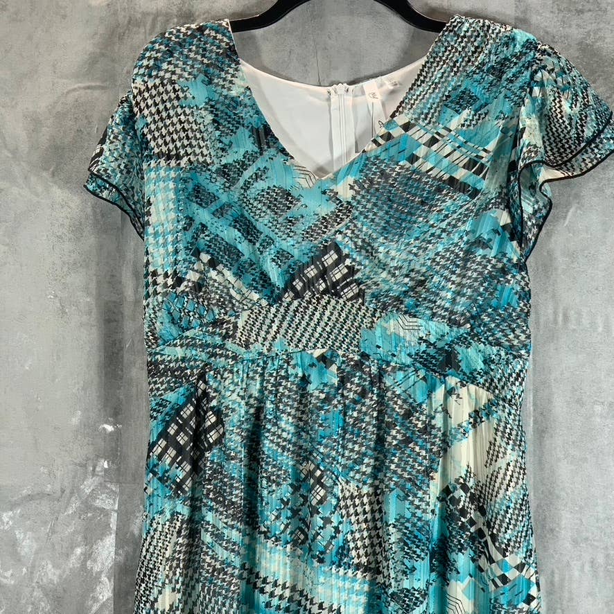 NY COLLECTION Women's Blue-Black Shadow Stripe V-Neck Empire Waist Dress SZ L