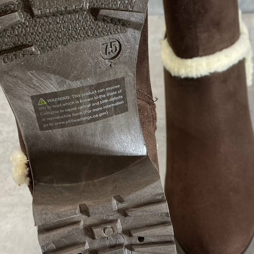 OLIVIA MILLER Women's Brown Faux-Sterling Trim Round-Toe Block-Heel Booties