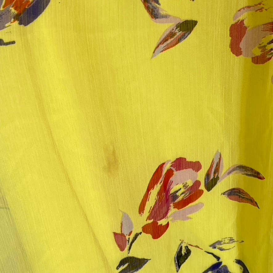 DKNY Women's Yellow Floral Smocked Flutter Short-Sleeve Hi-Low Hem Midi Dress