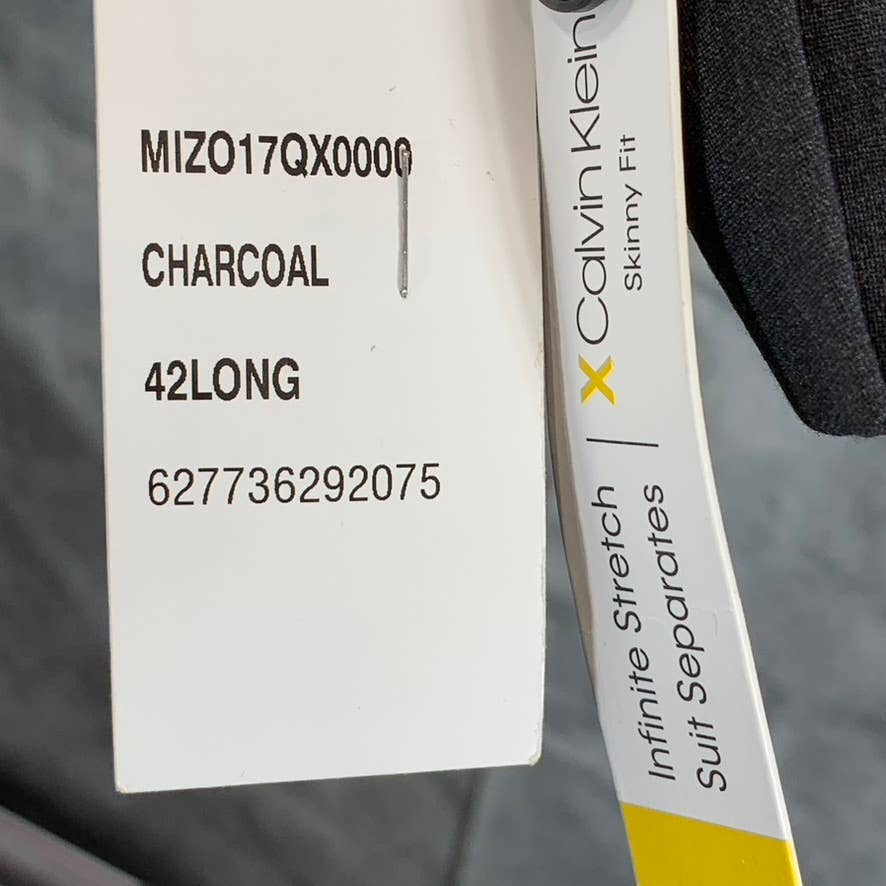 CALVIN KLEIN Men's Charcoal Long Skinny-Fit Two-Button Suit Jacket SZ 42L