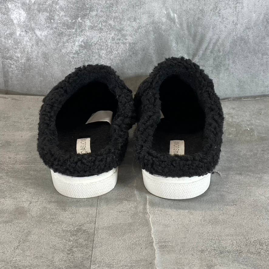 CASLON Women's Black Solid Leather Nage Cozy Faux-Fur Slip-On Mule Shoes SZ 9.5