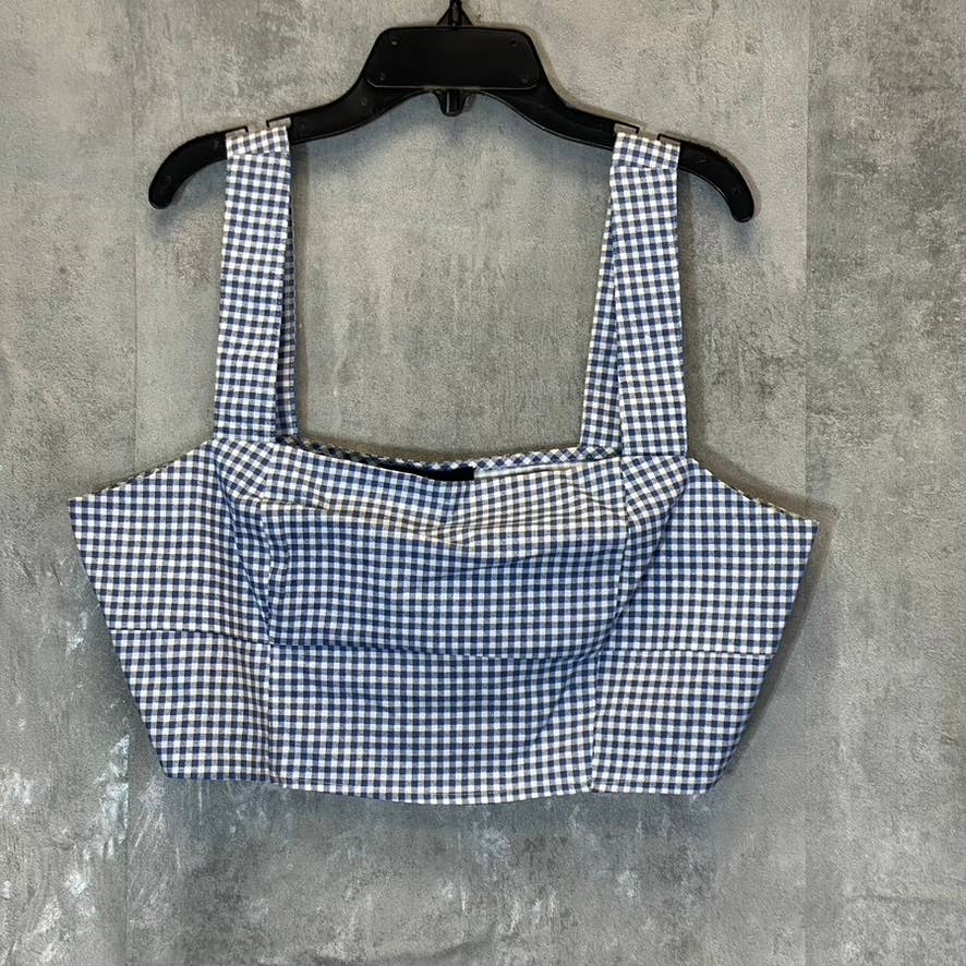LULUS Women's Blue Gingham Follow The Sun Lightweight Sleeveless Crop Top SZ XL