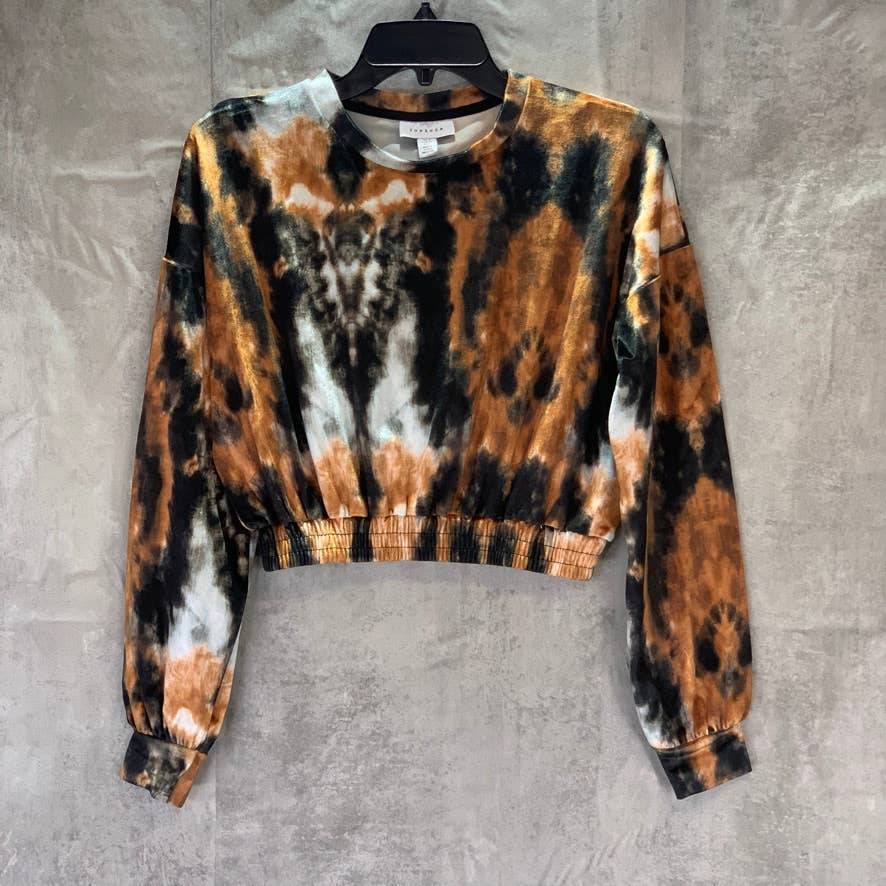 TOPSHOP Orange Tie Dye Long Sleeve Velour Crop Sweatshirt Stretch Top SZ 2