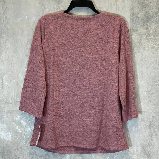 NY COLLECTION Women's Mauve 3/4 Criss Cross Grommet Detail Sleeves Scoopneck Top SZ L